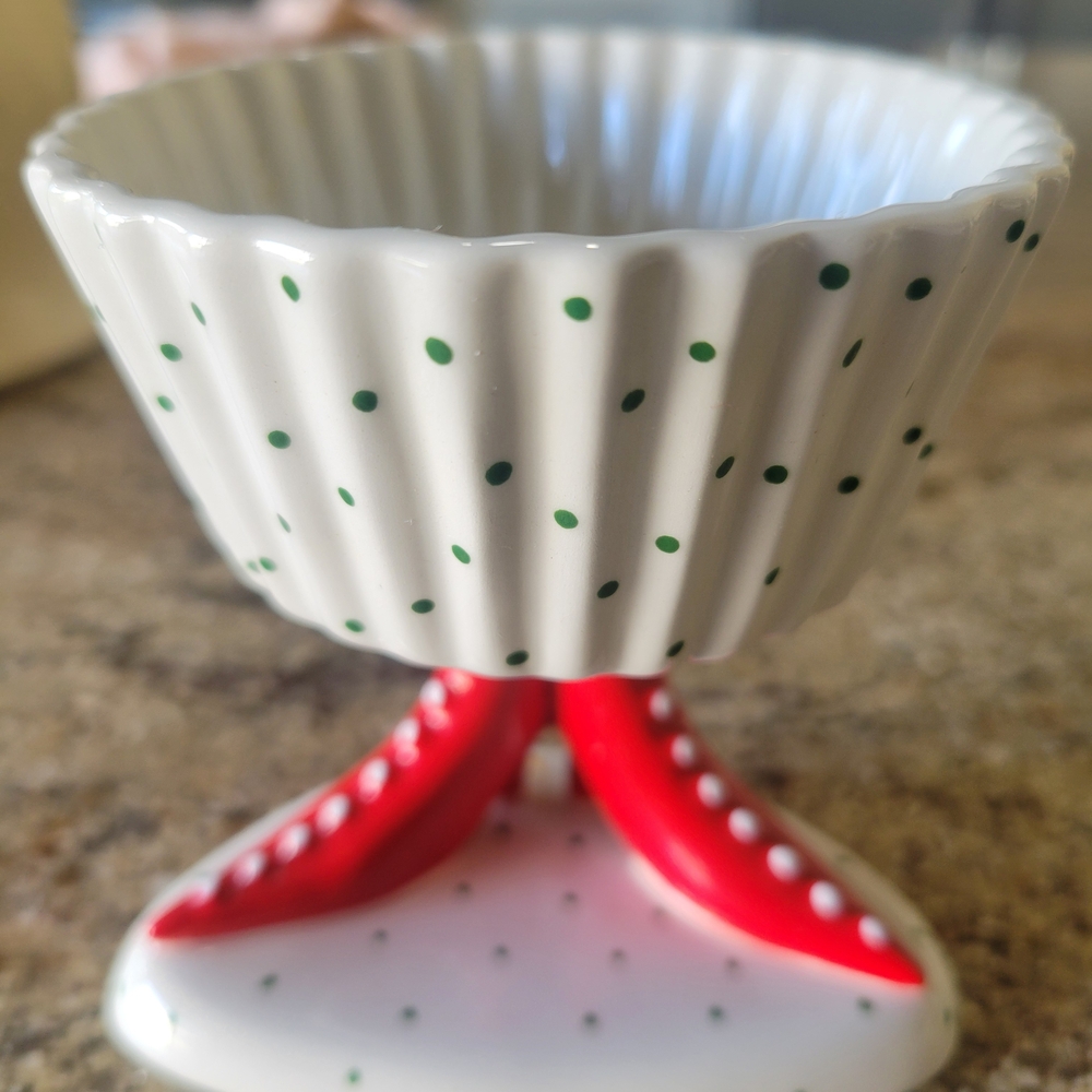 Polka Dot Ceramic Bowl with Red Base